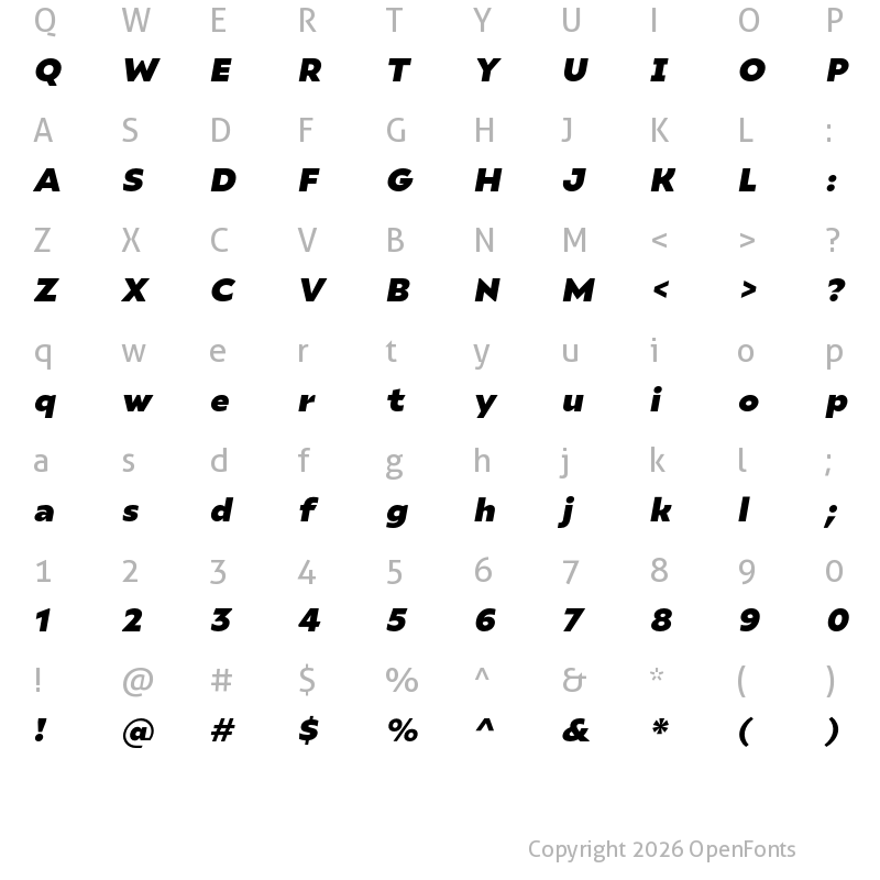 Character Map of Ariana Pro Heavy Italic