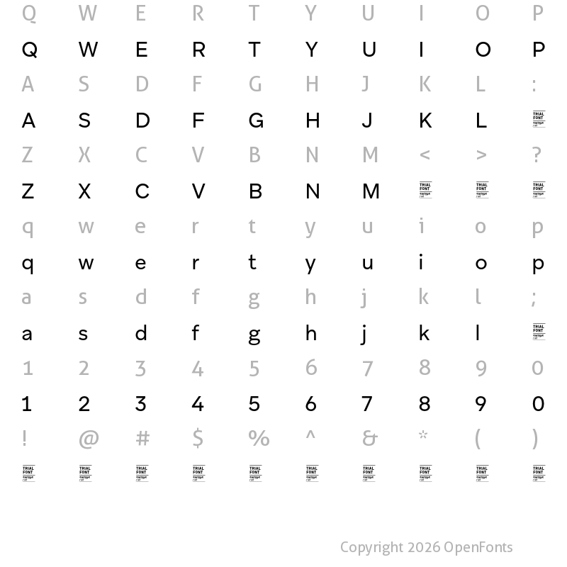 Character Map of Aribau Grotesk TRIAL Regular