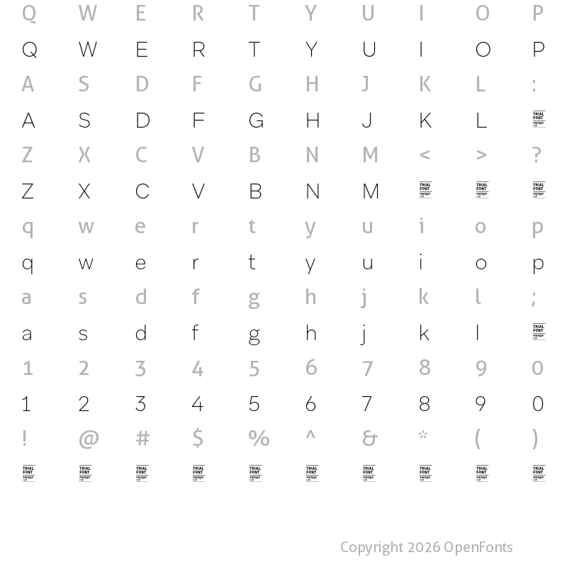 Character Map of Aribau Grotesk TRIAL UltraLight