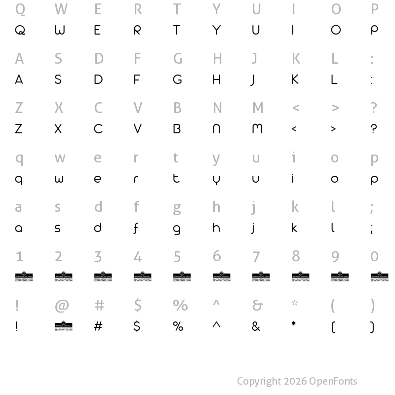 Character Map of Arista Pro Alternate Light