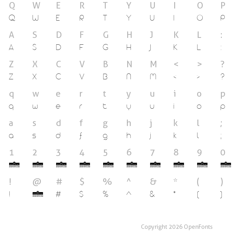 Character Map of Arista Pro Alternate Thin