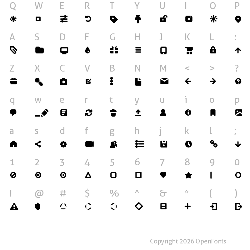 Character Map of Arista Pro Icons Bold