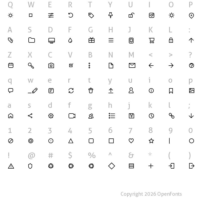 Character Map of Arista Pro Icons Light
