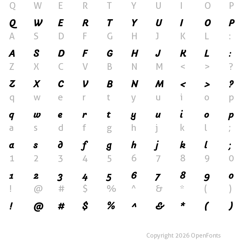 Character Map of Arlette Bold Italic