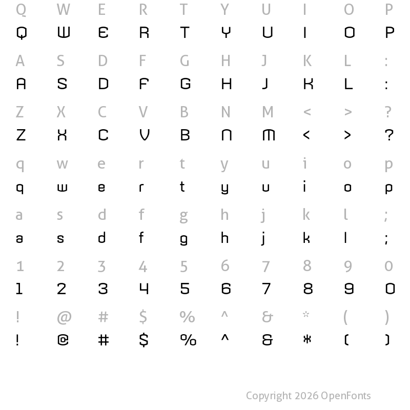 Character Map of Armada Regular