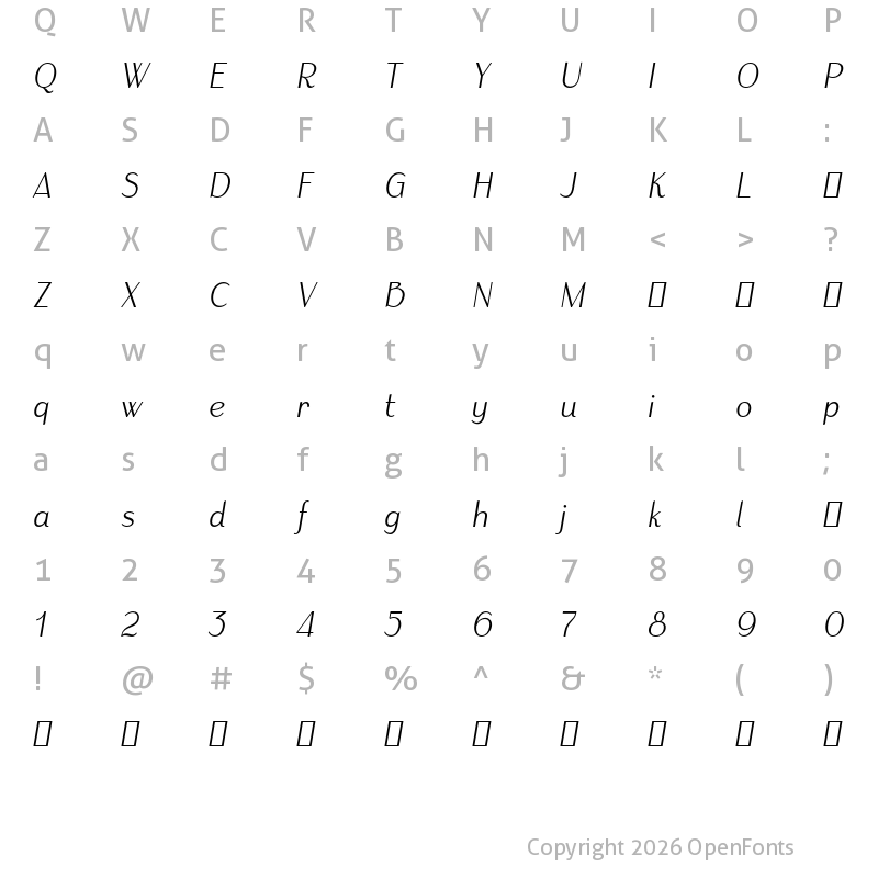 Character Map of Armoire 1.0 TRIAL Book Italic