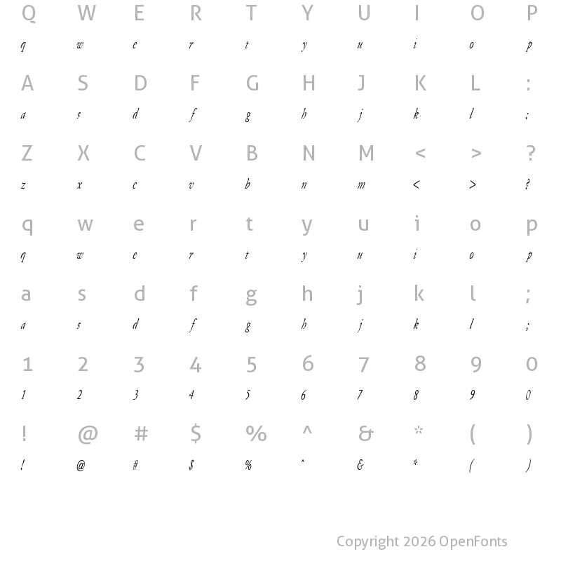Character Map of Army of Darkness Italic