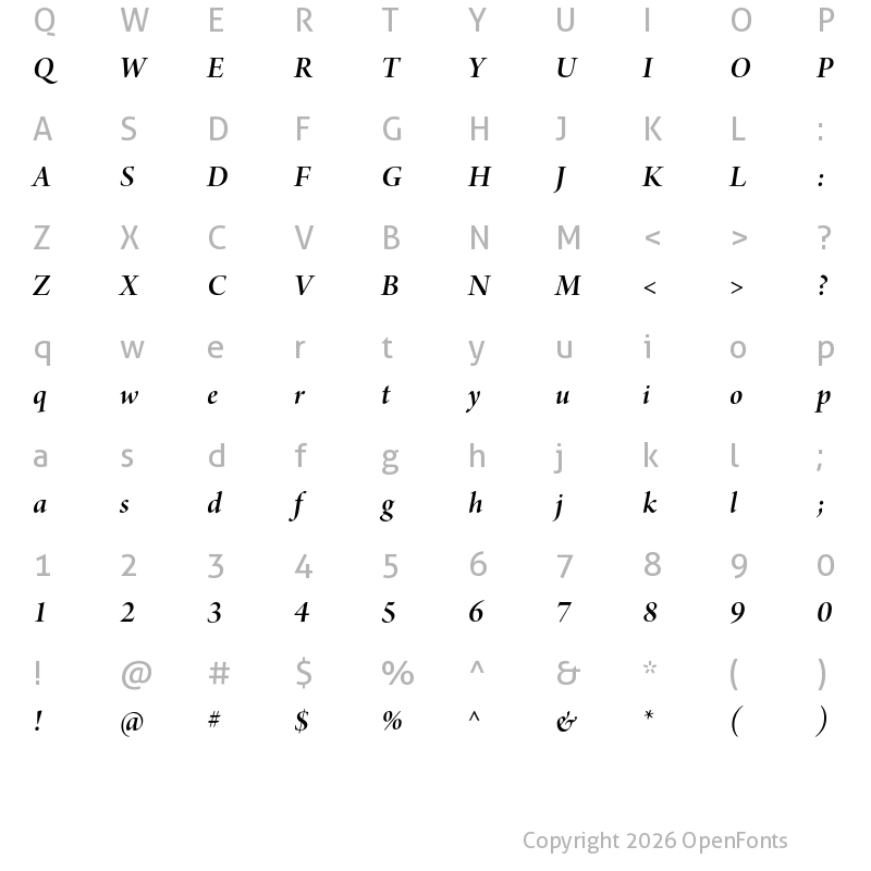 Character Map of Arno Pro Display SemiBold Italic