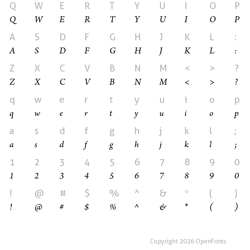 Character Map of Arno Pro SmText Italic