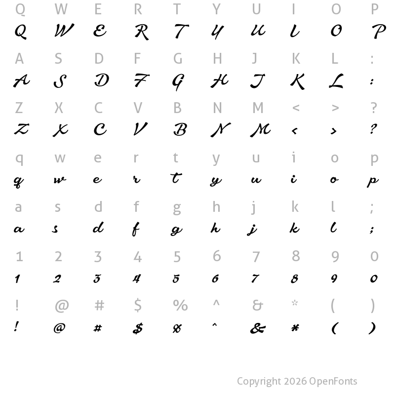 Character Map of Aromia Script Medium