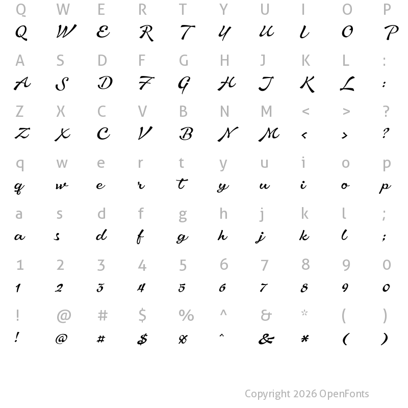 Character Map of Aromia Script Thin