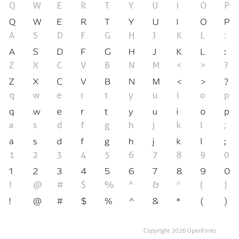 Character Map of ArponaSans ExtraLight