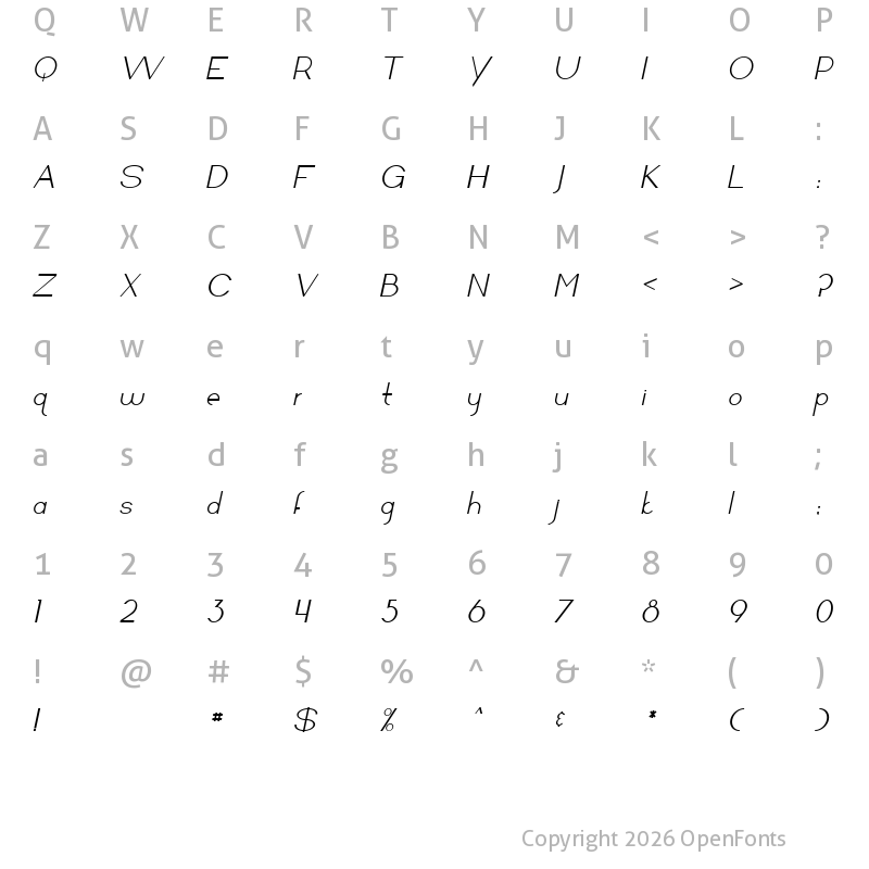 Character Map of Arrivals and Departures Italic
