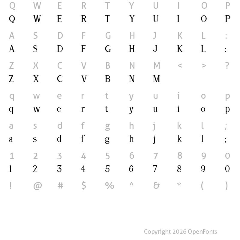 Character Map of Arrow Serif