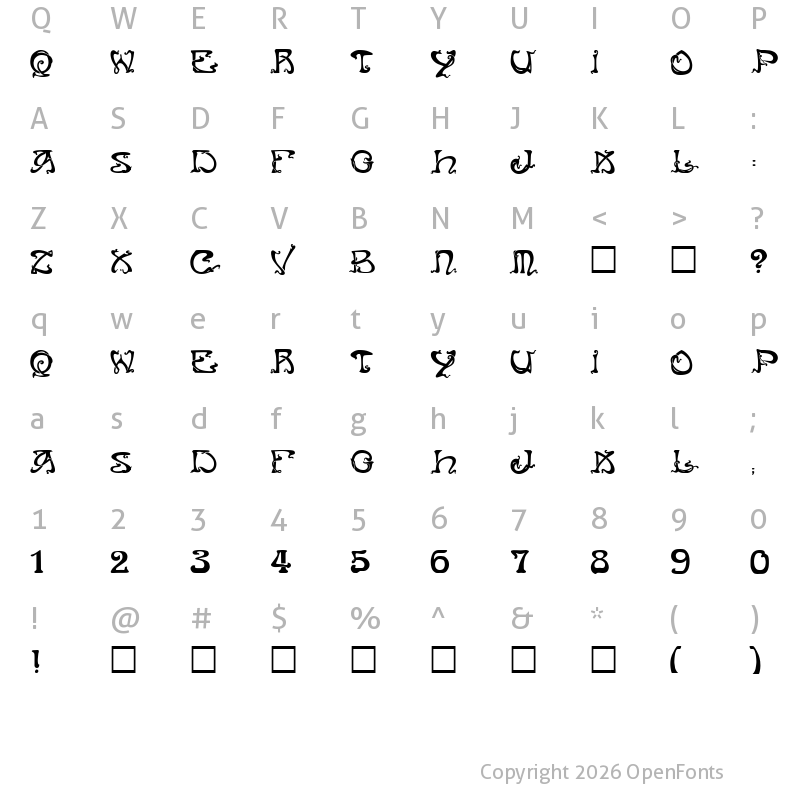 Character Map of Art Nouveau Caps Regular