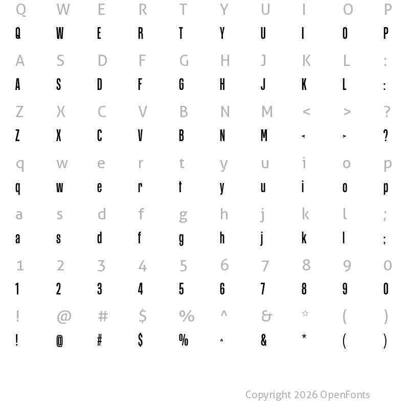 Character Map of Arteria Std Compress Bold