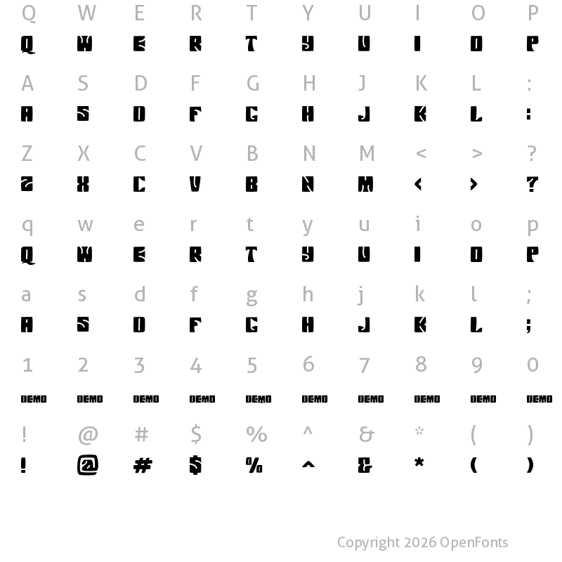 Character Map of Arthos demo Regular