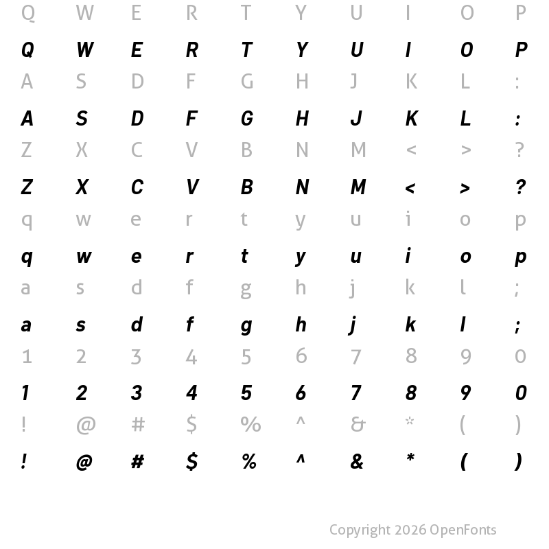 Character Map of Arthouse Owned Bold Italic