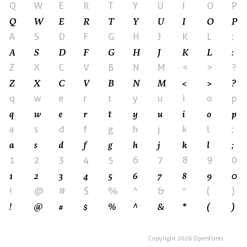Character Map of Artigo SemiBold Italic