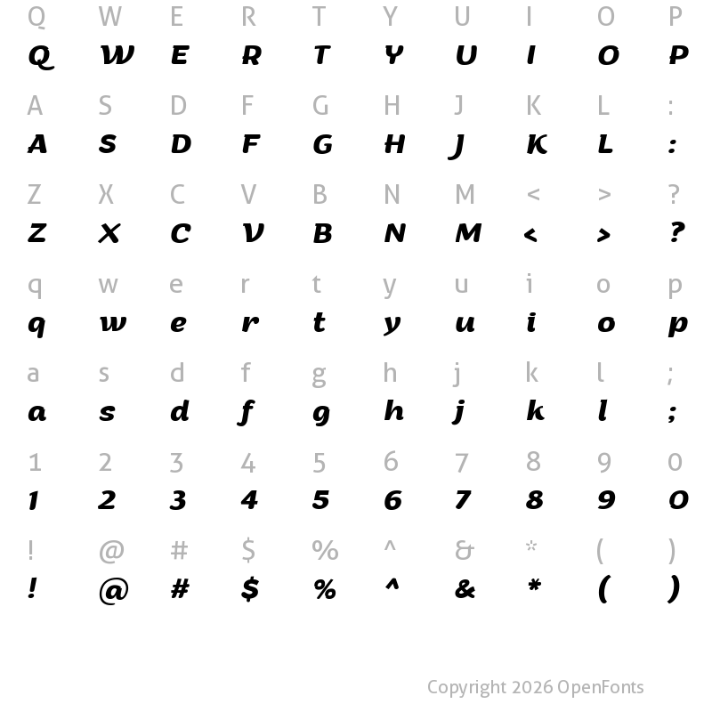 Character Map of Arturo Bold Italic