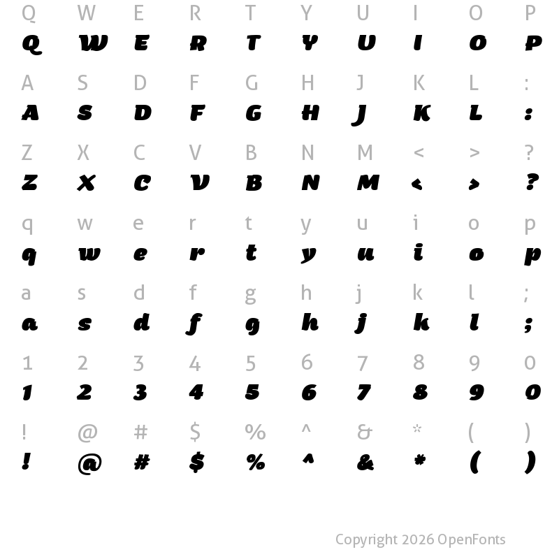Character Map of Arturo Heavy Italic