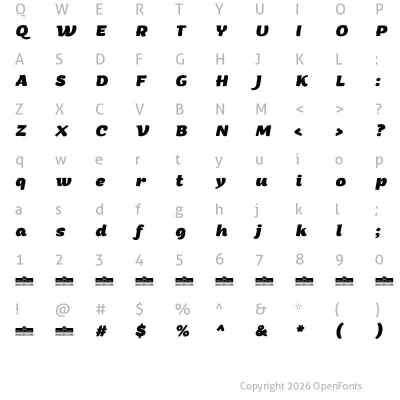 Character Map of Arturo Trial ExtraBold Italic