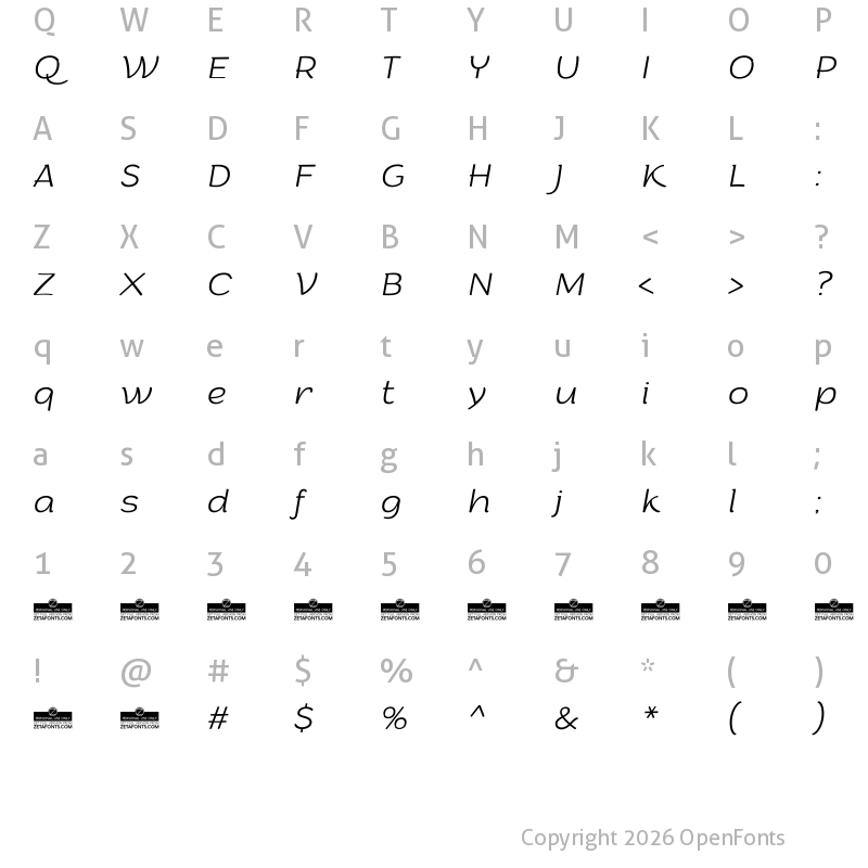 Character Map of Arturo Trial ExtraLight Italic