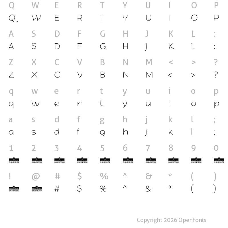 Character Map of Arturo Trial Thin