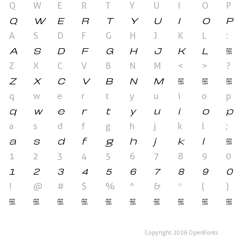 Character Map of Arupala Grotesk Trial Italic