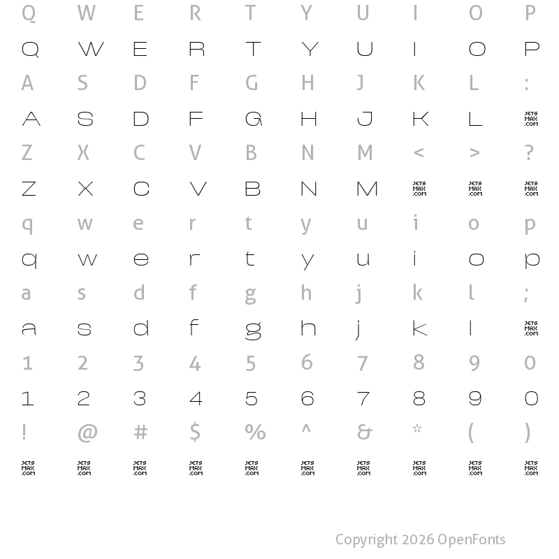 Character Map of Arupala Grotesk Trial Super Light
