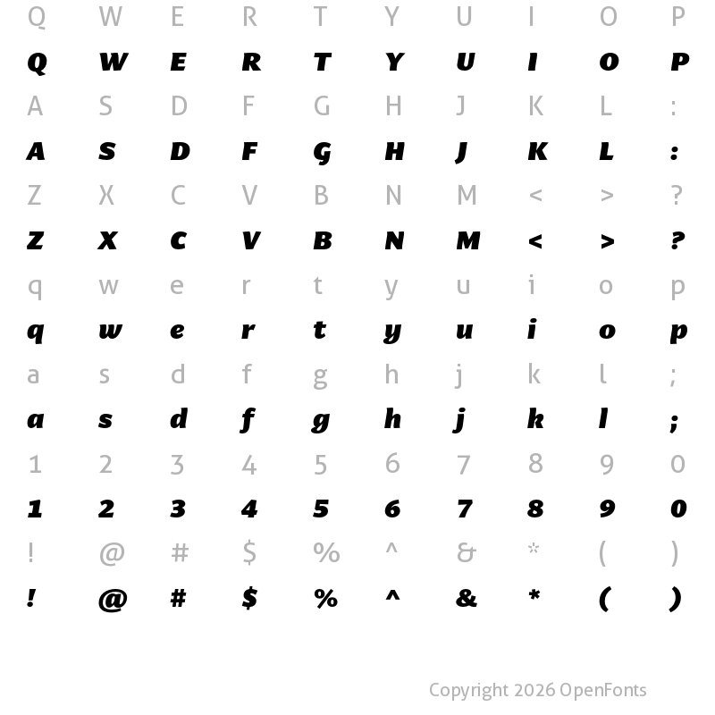 Character Map of Arzachel Black Italic