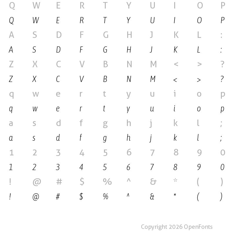 Character Map of Asap ExtraLight Italic
