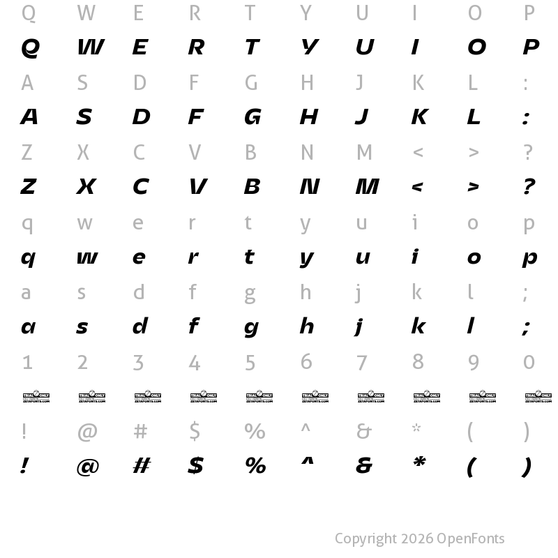 Character Map of Asgard Trial Fit Bold Italic