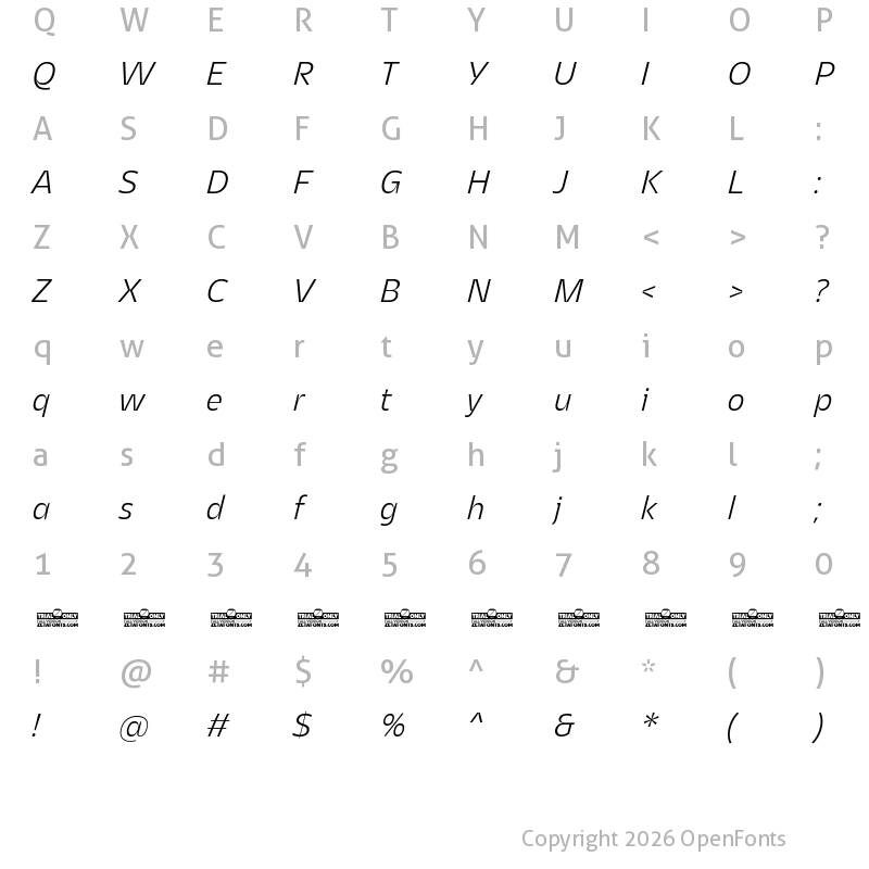 Character Map of Asgard Trial Light Italic