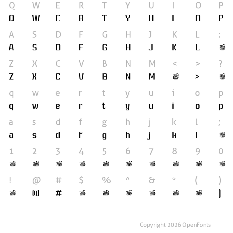 Character Map of Ashety Personal use Medium