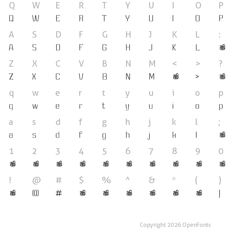 Character Map of Ashety Personal use Thin