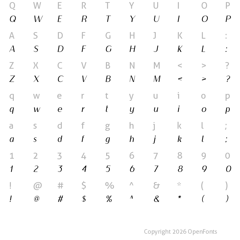 Character Map of Ashfiana Regular