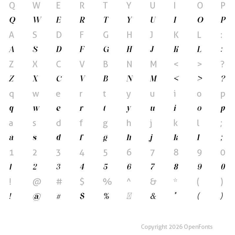 Character Map of asimilates Thin Italic