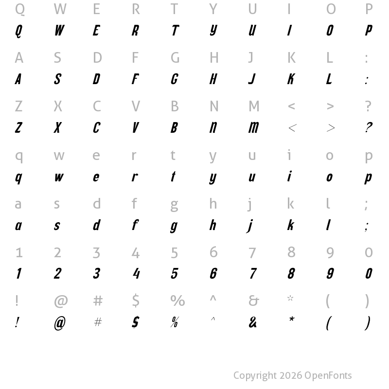 Character Map of Askenild Kimortega Serif Italic