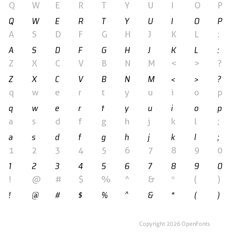 Character Map of Assailand Italic