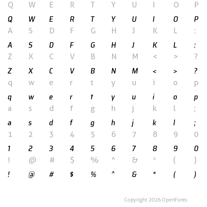 Character Map of Assailand Medium Italic
