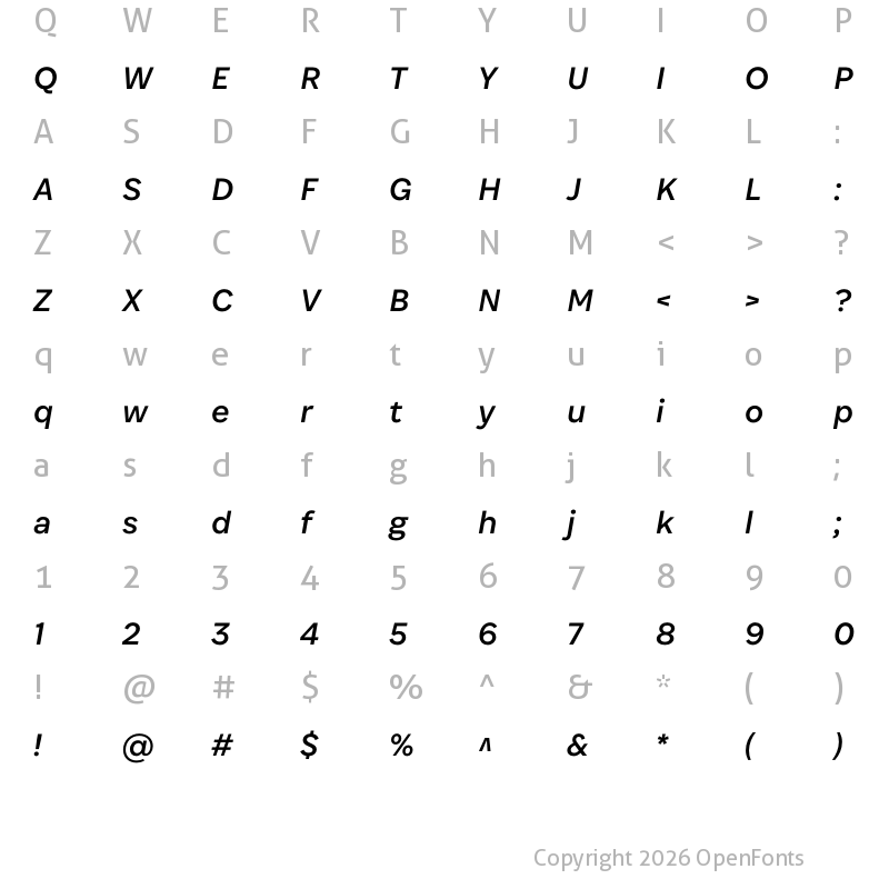 Character Map of Associate Sans Italic