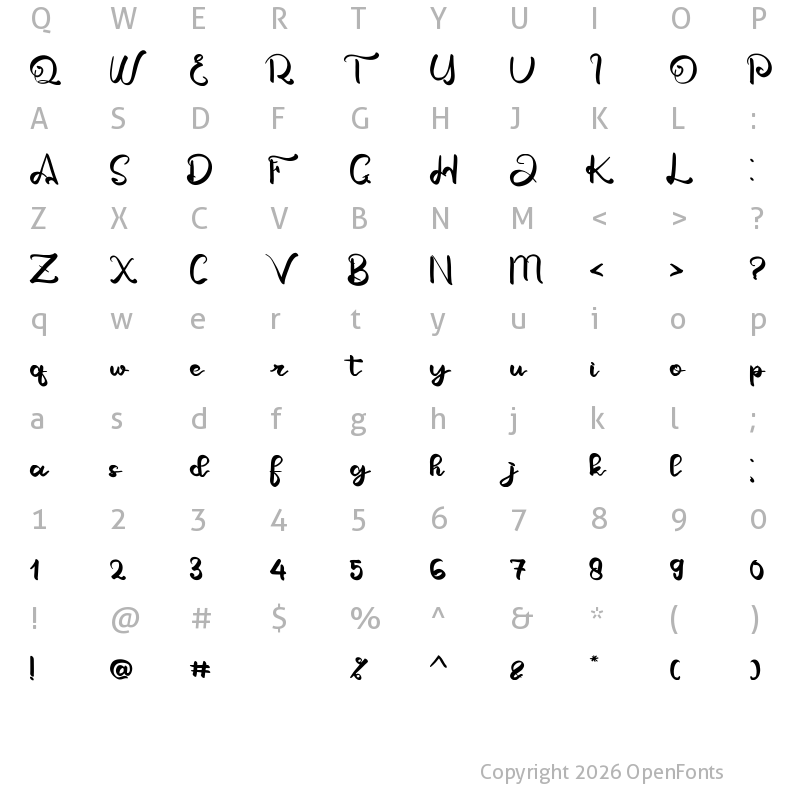 Character Map of Astay Hiuga Regular