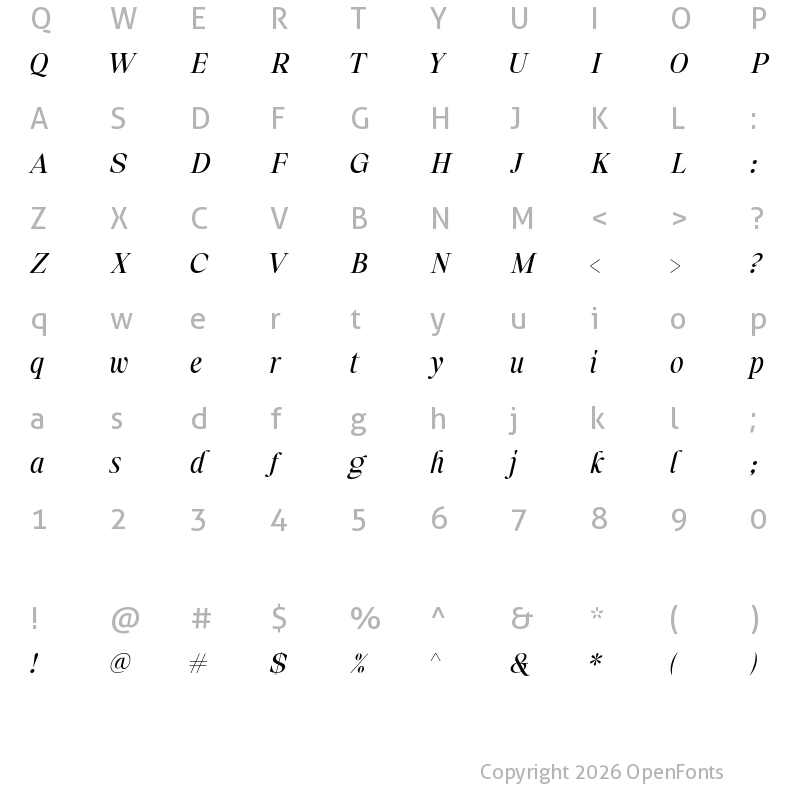 Character Map of Astire Klarish Italic