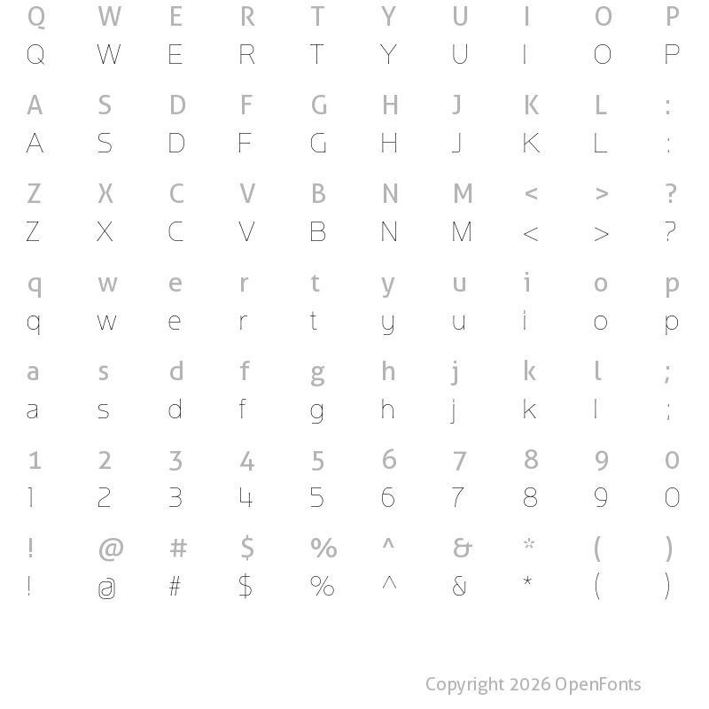 Character Map of Ata 25 Thin