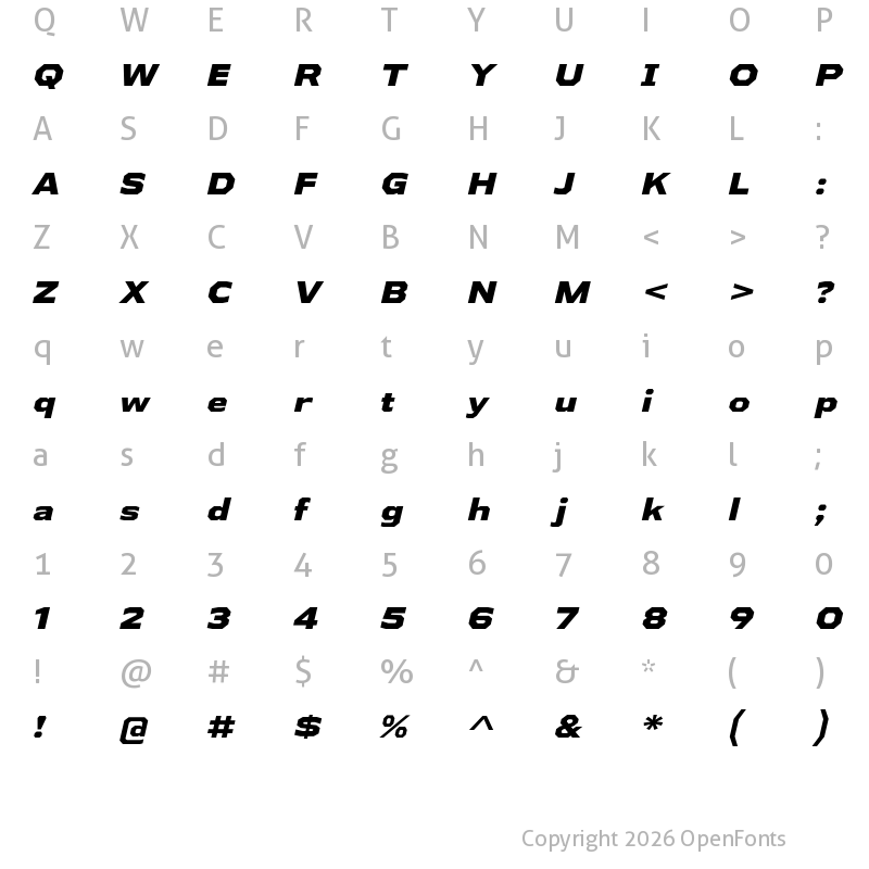 Character Map of Athabasca Expanded ExtraBold Italic