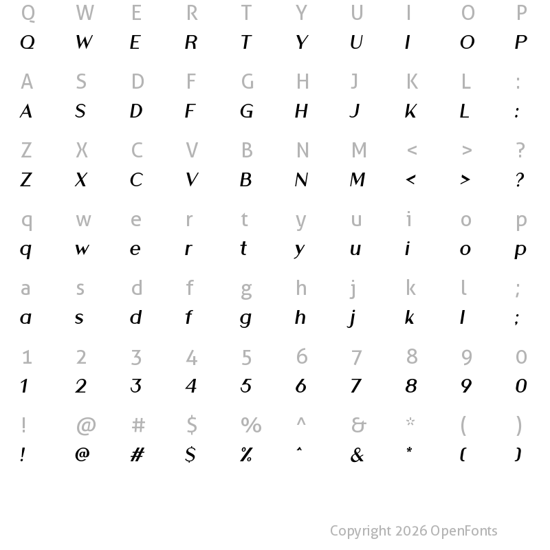 Character Map of Athena Bold Italic