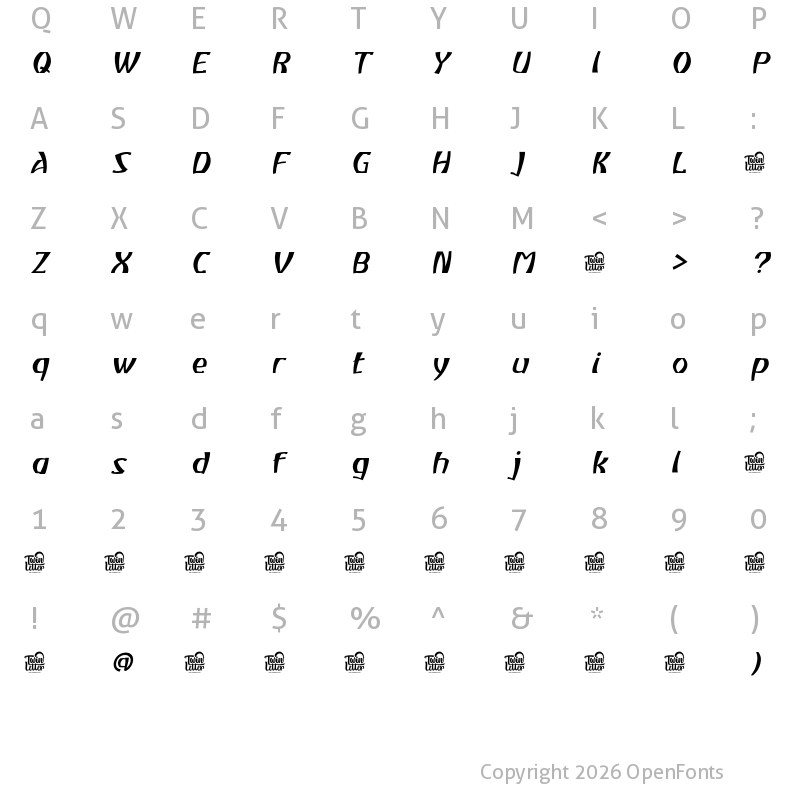 Character Map of Atiku personal use Light Slanted