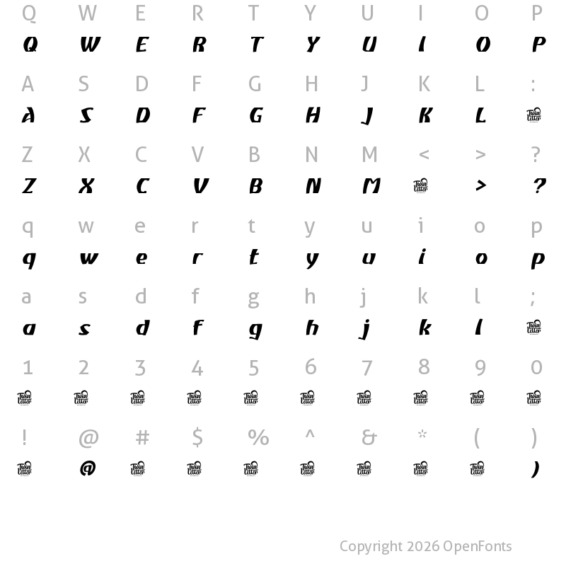 Character Map of Atiku personal use Semi Bold Slanted