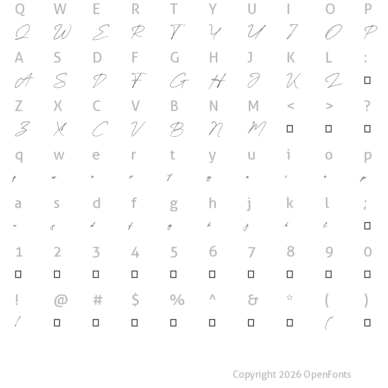 Character Map of Attallia Signature Personal Use Only Regular